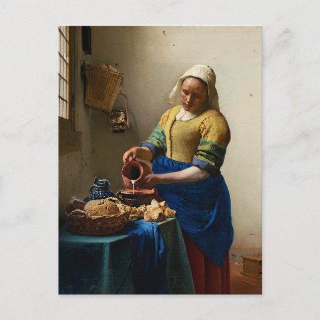 Postal Festiva The Milkmaid by Johannes Vermeer (Anverso)