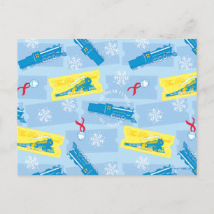 Postal Festiva The Polar Express   Patrón Retro de Tren y Boletos
