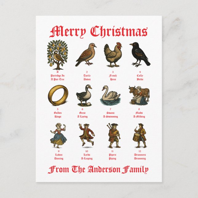 Postal Festiva The Twelve Days Of Christmas (Anverso)