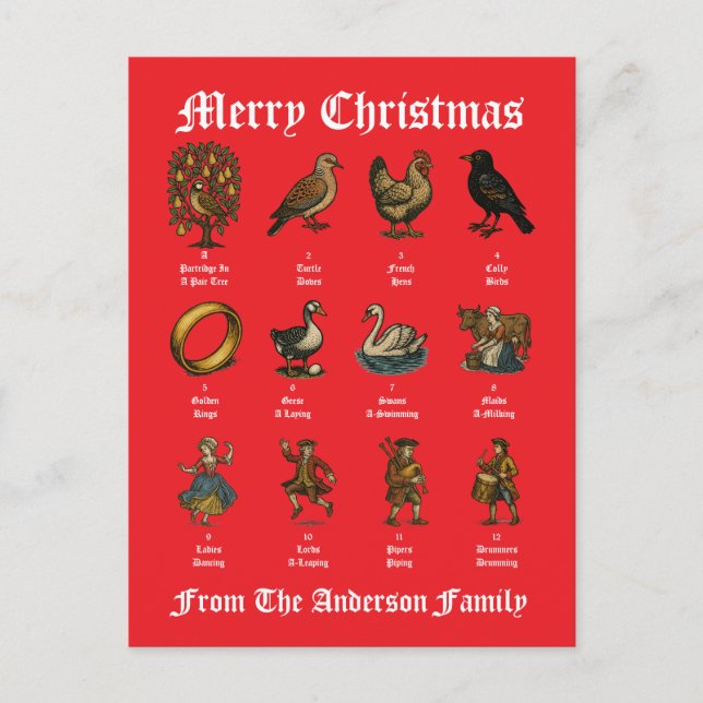 Postal Festiva The Twelve Days Of Christmas (Anverso)
