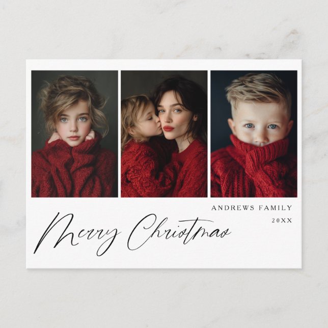 Postal Festiva Three photo Christmas Holiday Design (Anverso)
