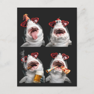Postal Festiva Tiburones Adorables con Gafas de Corazón Funny Val