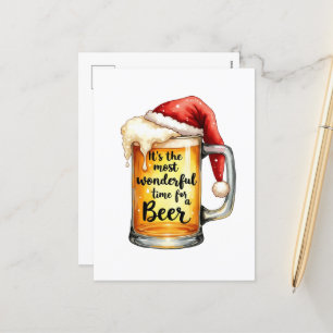 Postal Festiva Tiempo de cerveza divertida para Navidades