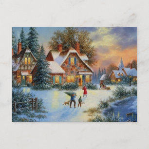 Postal Festiva Tiempo de juego de invierno de los navidades