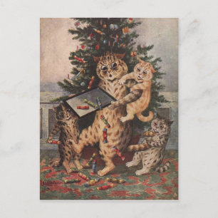 Postal Festiva Tiempo de Navidades Louis Wain en Catland