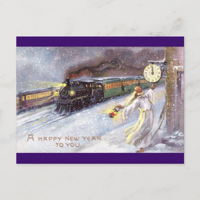 Postal Festiva Tiempo de Padre y Tren Año Nuevo (Anverso)