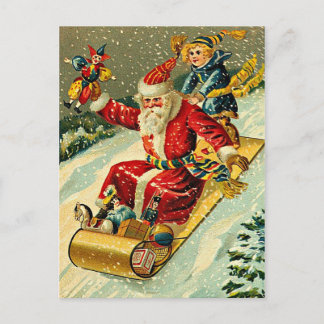 Postal Festiva Tiempo del juego con Papá Noel