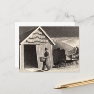 Postal Festiva Tiempo y cosecha de semillas por la madera de las 