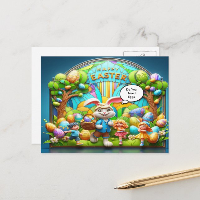 Postal Festiva Tierra mágica de conejo de Pascua (Anverso/Reverso In Situ)