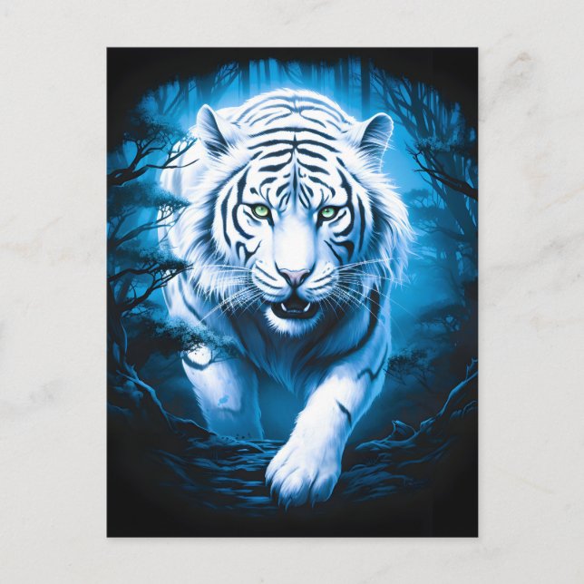 Postal Festiva Tigre blanco silvestre místico forestal (Anverso)