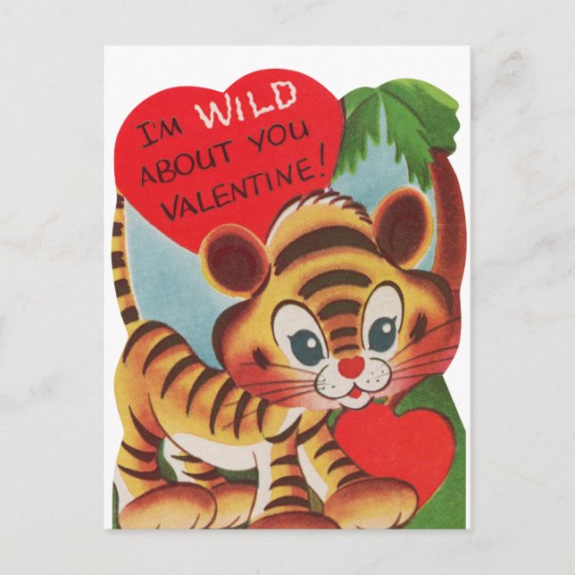 Postal Festiva Tigre salvaje de San Valentín retro lindo (Anverso)