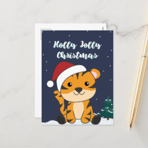 Postal Festiva Tigres Navidades Nievan animales de invierno feria