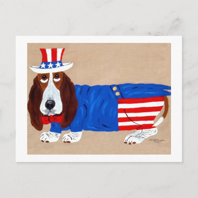 Postal Festiva Tío Sam Basset Hound (Anverso)