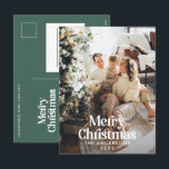 Postal Festiva Tipografía botánica de acuarela moderna de color v<br><div class="desc">Moderna sangría completa foto elegante color de agua rústico secado de color botánico floral silenciado Navidades vacaciones tarjeta. Verde sabio,  verde cazador,  negro,  blanco y marrón moderno en el colorido de moda.</div>