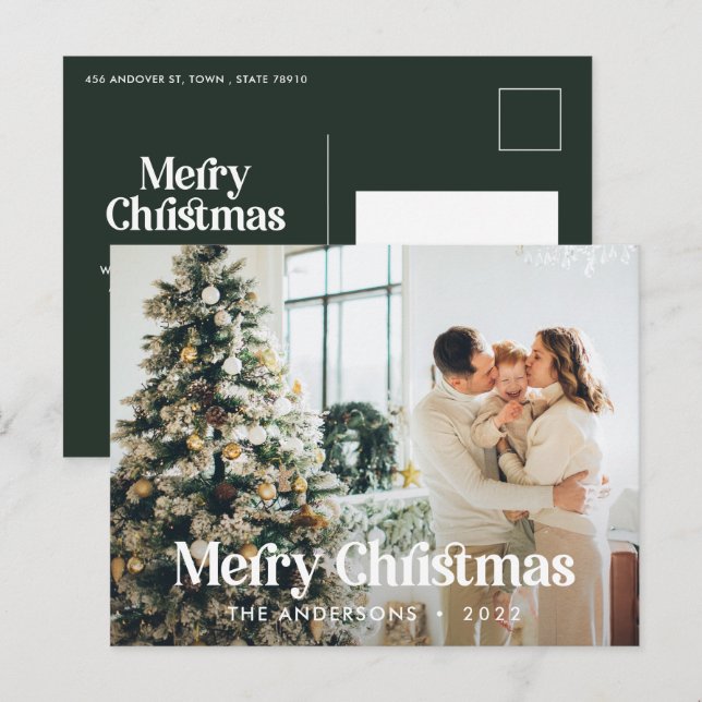 Postal Festiva Tipografía botánica de acuarela moderna y elegante (Anverso / Reverso)