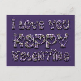 Postal Festiva Tipografía cardíaca morada Valentine Love