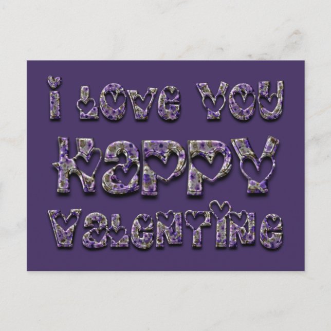 Postal Festiva Tipografía cardíaca morada Valentine Love (Anverso)