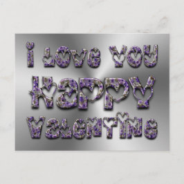 Postal Festiva Tipografía cardíaca morada Valentine Love