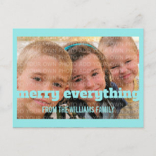 Postal Festiva Tipografía de Aqua Merry Everything Photo Postcard