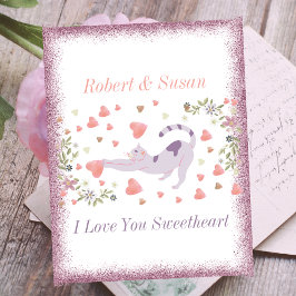 Postal Festiva Tipografía de gato suave Día de San Valentín de co