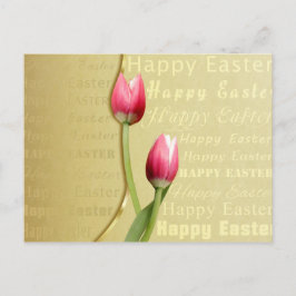 Postal Festiva Tipografía de oro de los tulipanes de Pascua