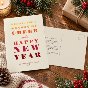 Postal Festiva Tipografía Moderna Brillante de Arcoíris Año Nuevo
