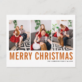 Postal Festiva Tipografía naranja Feliz Collage de fotos navideño