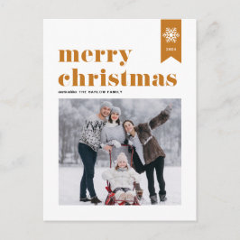 Postal Festiva Tipografía naranja Snowflakes Fotos navideñas