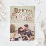 Postal Festiva Tipografía occidental rosa Fotos navideñas<br><div class="desc">Envíe sus deseos de vacaciones a amigos y familia con esta postal de Navidades de personalizable. Esta postal de los Navidades de fotografía presenta tipografía occidental. Personalice agregando un saludo de vacaciones,  nombres,  fotos y otros detalles. Esta postal de Navidades rosas está disponible en otros colores y cartón.</div>