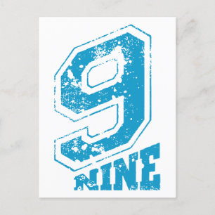 Postal Festiva Tipografía Retro minimalista Número Azul Nueve