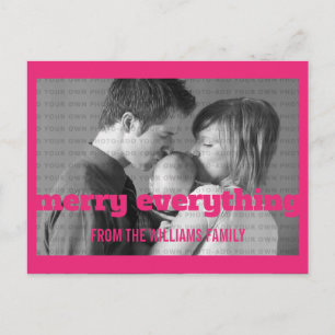Postal Festiva Tipografía rosa Merry Everything Photo