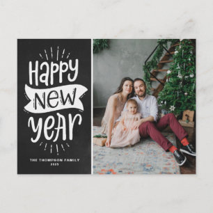 Postal Festiva Típografía rusa en el tablero de moda Feliz Año Nu