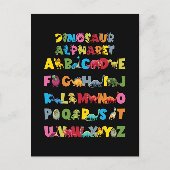 Postal Festiva Tipos De Dinosaurios Alphabet ABC (Anverso)