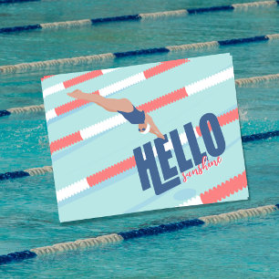 Postal Festiva Título Tipografía Moderna de Nadador de Piscina Re