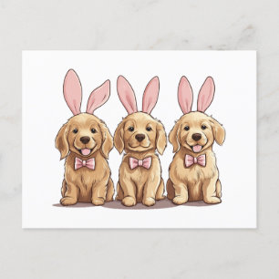 Postal Festiva Tocador de oro de Pascua Perro Cachorro Oídos Cone