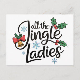 Postal Festiva Todas Las Damas de Jingle Campanas de Holly Navida