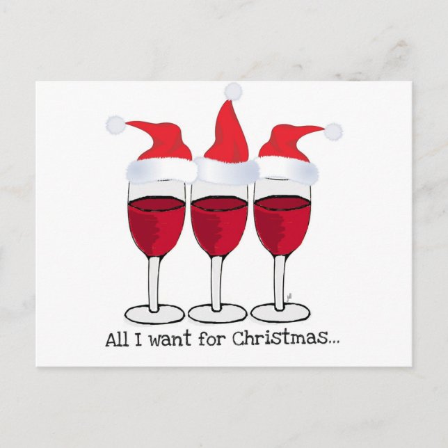 POSTAL FESTIVA TODO LO QUE QUIERO PARA NAVIDADES... VINO ROJO Y N (Anverso)