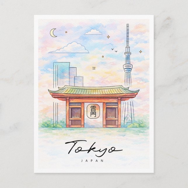 Postal Festiva Tokyo Cityscape Watercolor | Japan Travel (Anverso)