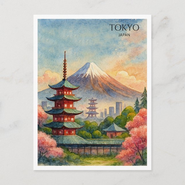 Postal Festiva Tokyo Cityscape Watercolor Souvenir (Anverso)