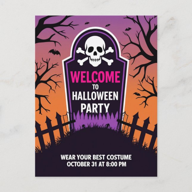 Postal Festiva Tombstone Skull Halloween Party (Anverso)