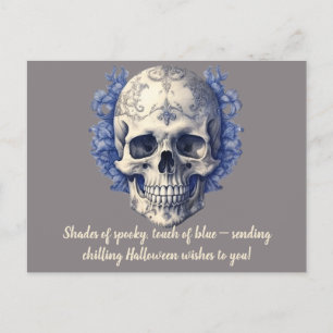 Postal Festiva Tonos de Bonito azul y Creepy Skull Halloween