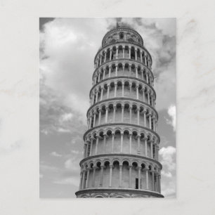 Postal Festiva Torre de Pisa inclinada en blanco y negro Italia