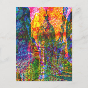 Postal Festiva Torre de Viaje del Mar Resumen de Vintage