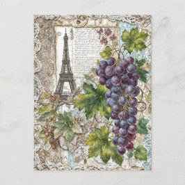 Postal Festiva Torre Eiffel con uvas antiguas
