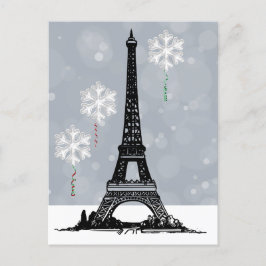 Postal Festiva Torre Eiffel de Invierno, Navidades de globos de c