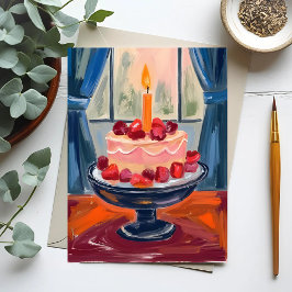 Postal Festiva Torta de cumpleaños de fresa