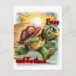 Postal Festiva Tortuga de Dibujos Animados Más Rápida del Mundo e
