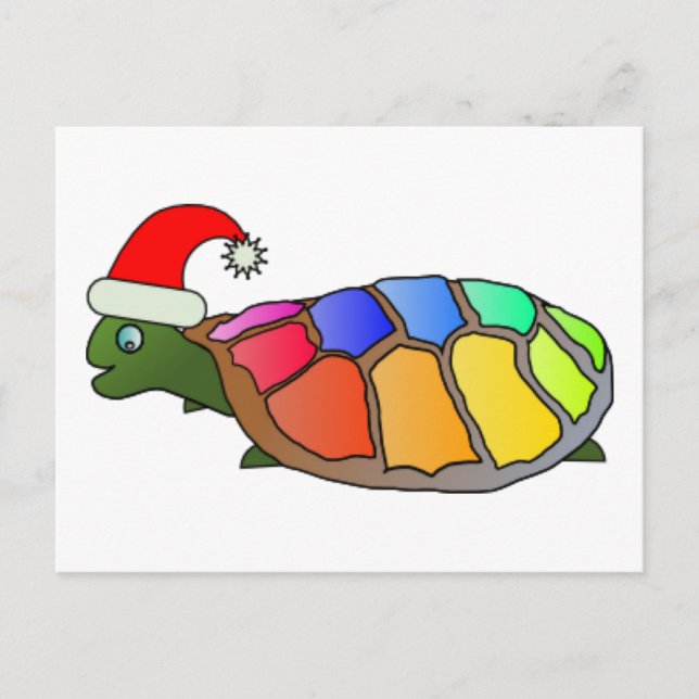 Postal Festiva Tortuga divertida con Santa Hat (Anverso)