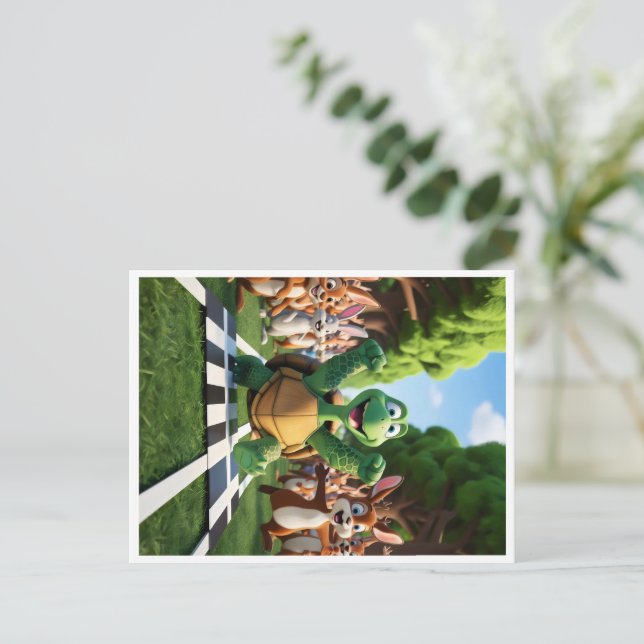 Postal Festiva Tortuga la ganadora. (Anverso de pie)