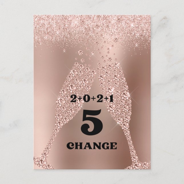 Postal Festiva Tostada de champán en Año Nuevo 2021 Rosa de cambi (Anverso)